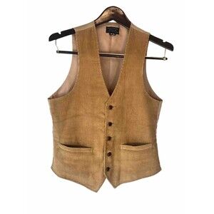 VINTAGE Vest Mens Sz 36 Brown Corduroy Satin Lined Pockets 5 Buttons Western